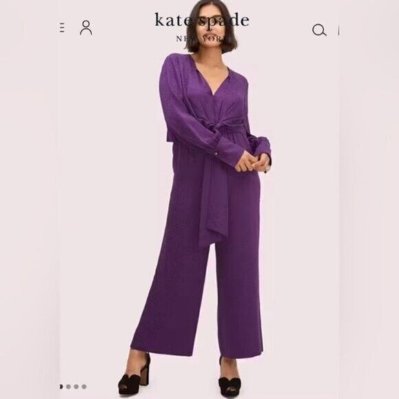 NWOT Kate Spade Tie Front Purple Cropped Jumpsuit Size 4 Long Sleeve - Picture 1 of 3